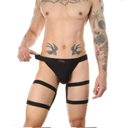 Garter harness nero uomo con fascia a mezza gamba e perizoma elastico