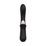 Vibratore vaginale nero con lingua rosa e pulsanti di controllo