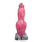 Dildo cane lucido rosa e bianco marmorizzato con zampe grigio scuro venate