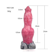 Dildo cane rosa venato con base marmorizzata grigio nero e specifiche tecniche YOCY-284