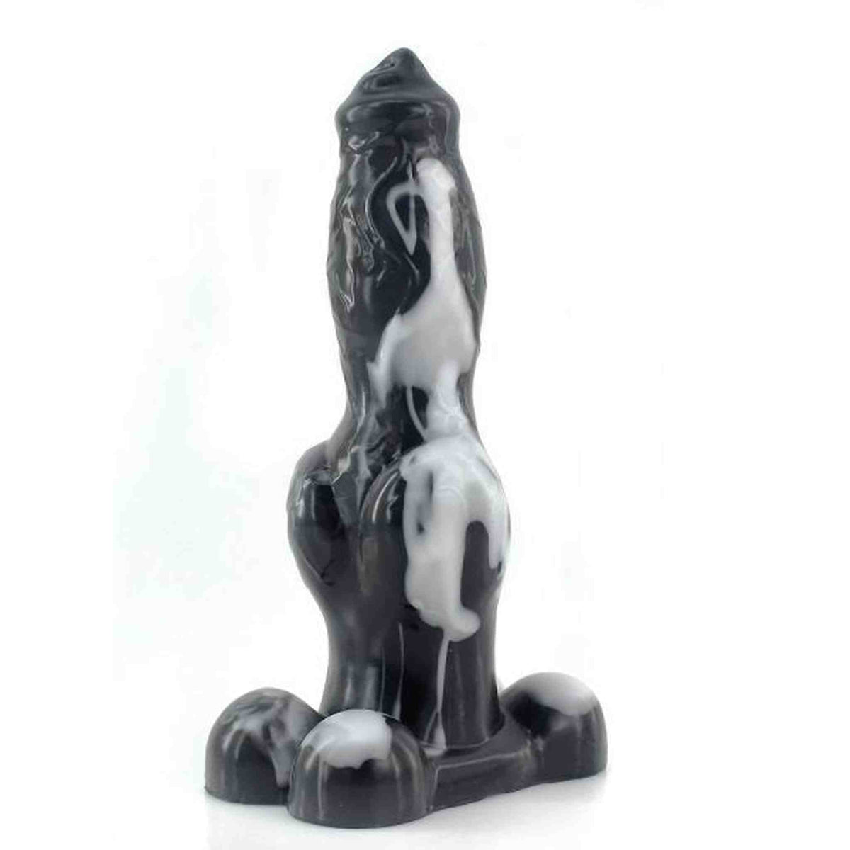 Dildo cane nero con macchie bianche effetto pelliccia base a tre zampe lisce