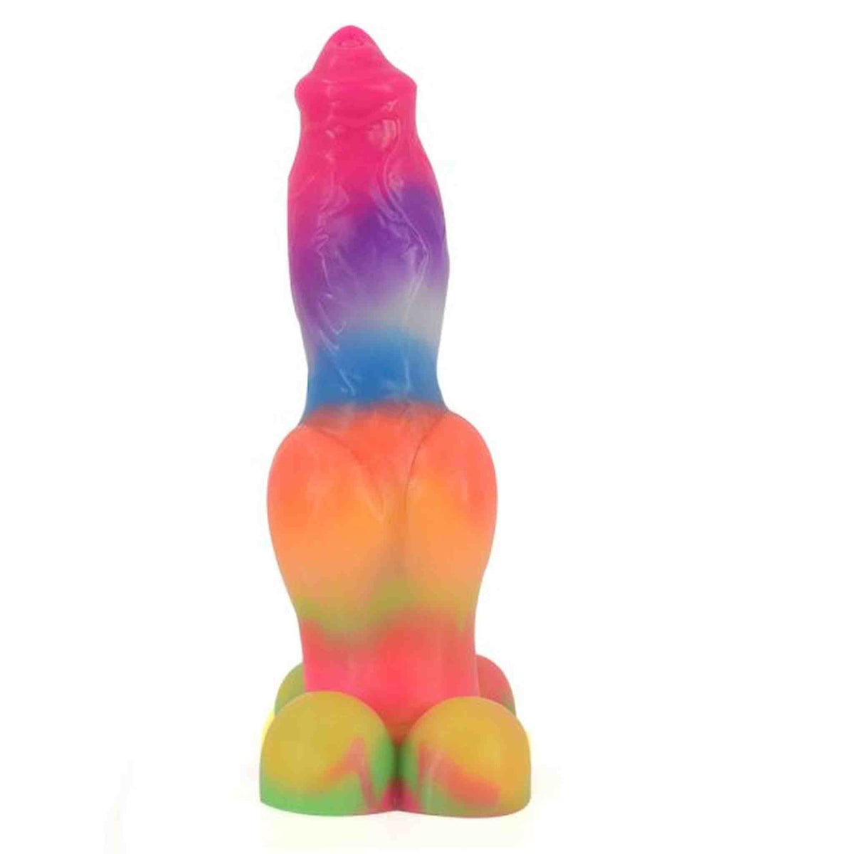 Dildo cane multicolore marmorizzato testa rosa collo viola petto blu e addome arancione