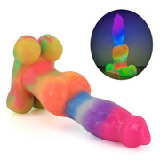 Dildo cane in silicone morbido multicolore effetto marmorizzato con punta luminosa al buio
