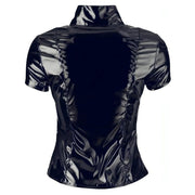 Giacca Wetlook a Maniche Corte con Collo Alto