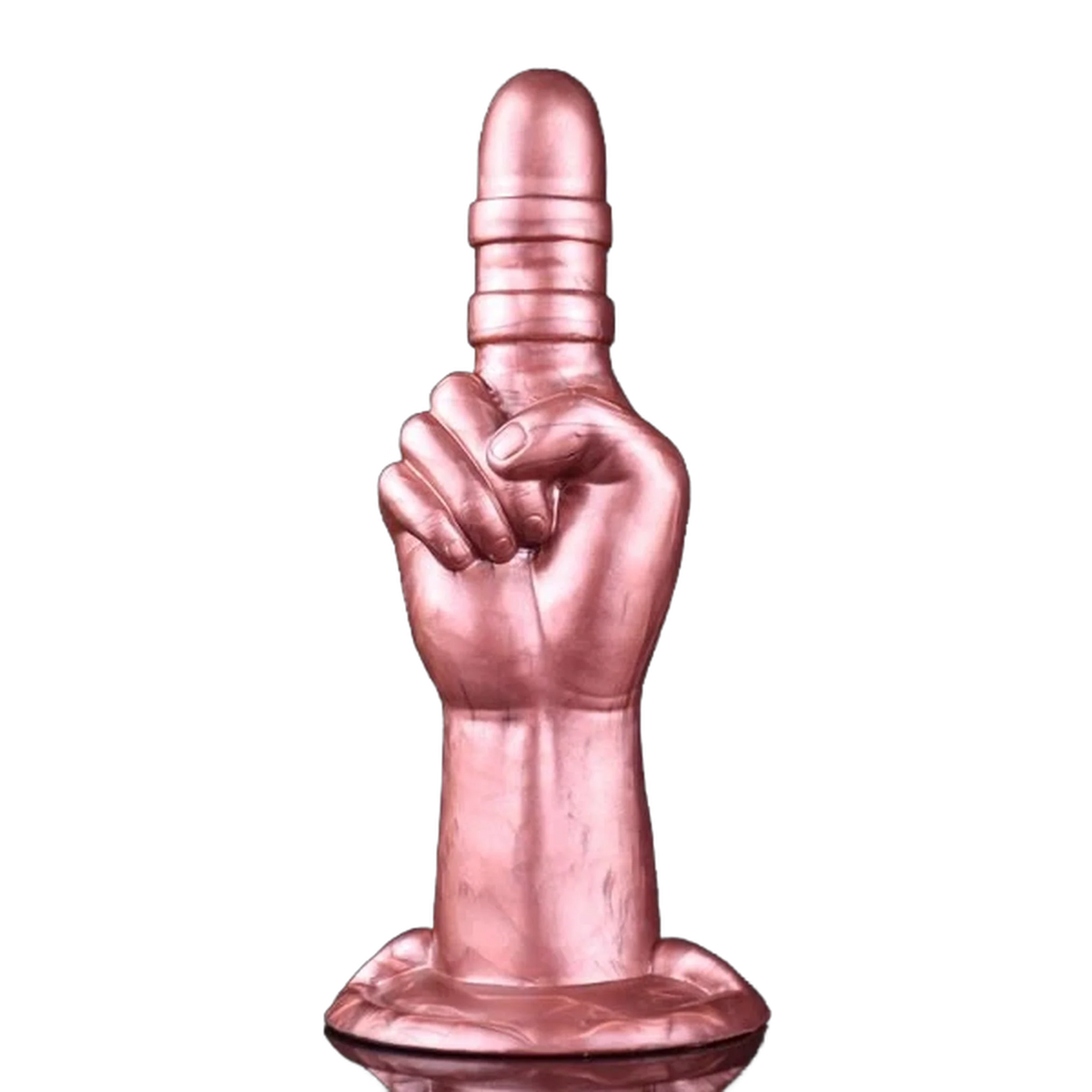Dildo dito indice rosa metallico silicone lucido mano chiusa naturale due anelli