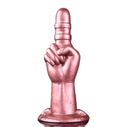 Dildo dito indice rosa metallico silicone lucido mano chiusa naturale due anelli