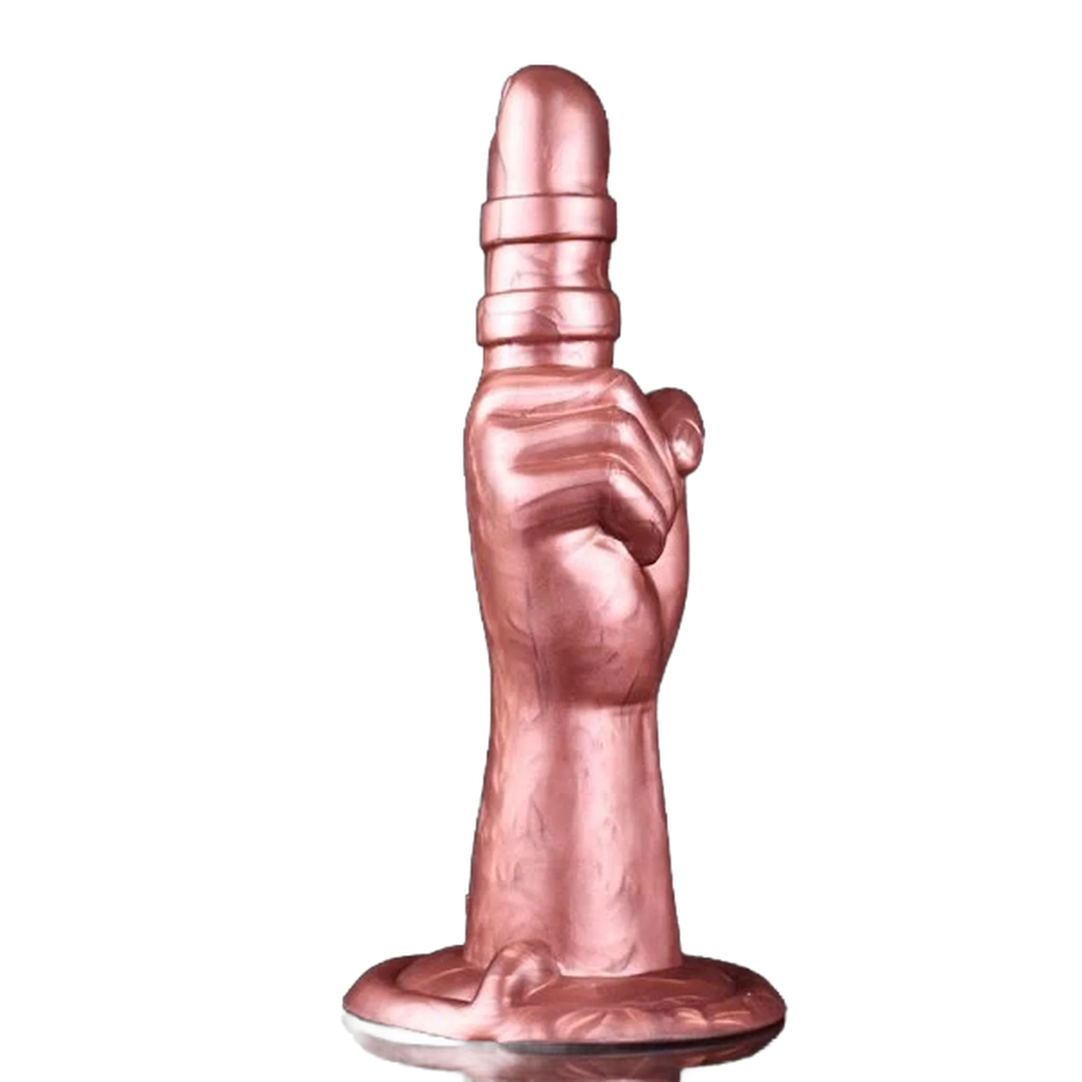 Profilo laterale dildo silicone rosa anatomico mani chiuse con due anelli distinti