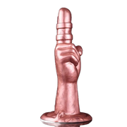 Profilo laterale dildo silicone rosa anatomico mani chiuse con due anelli distinti