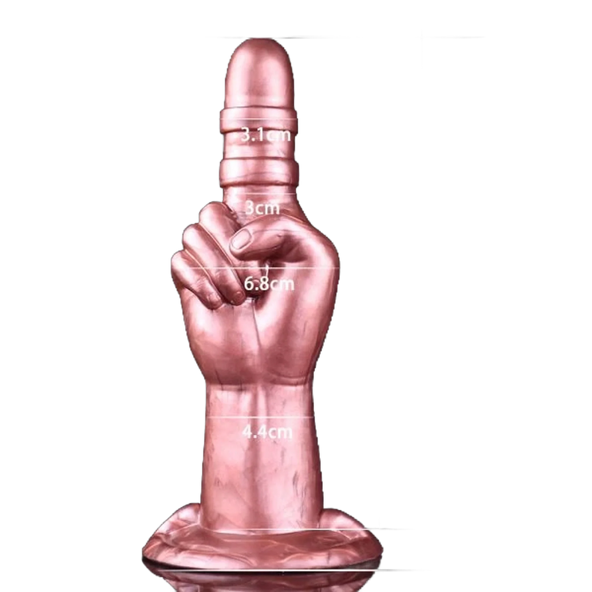 Dildo silicone liquido rosa metallico forma dito indice con misure dettagliate