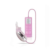 Vibratore cilindrico rosa opaco con pannello di controllo argentato e testa traslucida