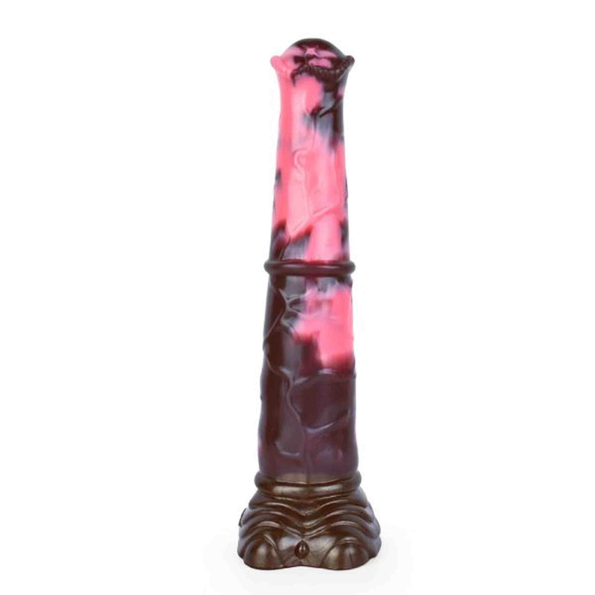 Dildo fantasy Gightning in silicone rosa e nero a forma di zampa con anello intermedio