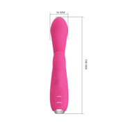 Vibratore coniglio rosa Pretty Love Gloria vista frontale con indicazioni dimensioni 198 mm e silicone