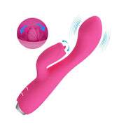 Vibratore coniglio rosa Pretty Love Gloria con grafica che mostra lingua rotante interna e vibrazione