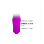 Vibratore rabbit viola acceso in silicone con pulsanti di controllo visibili