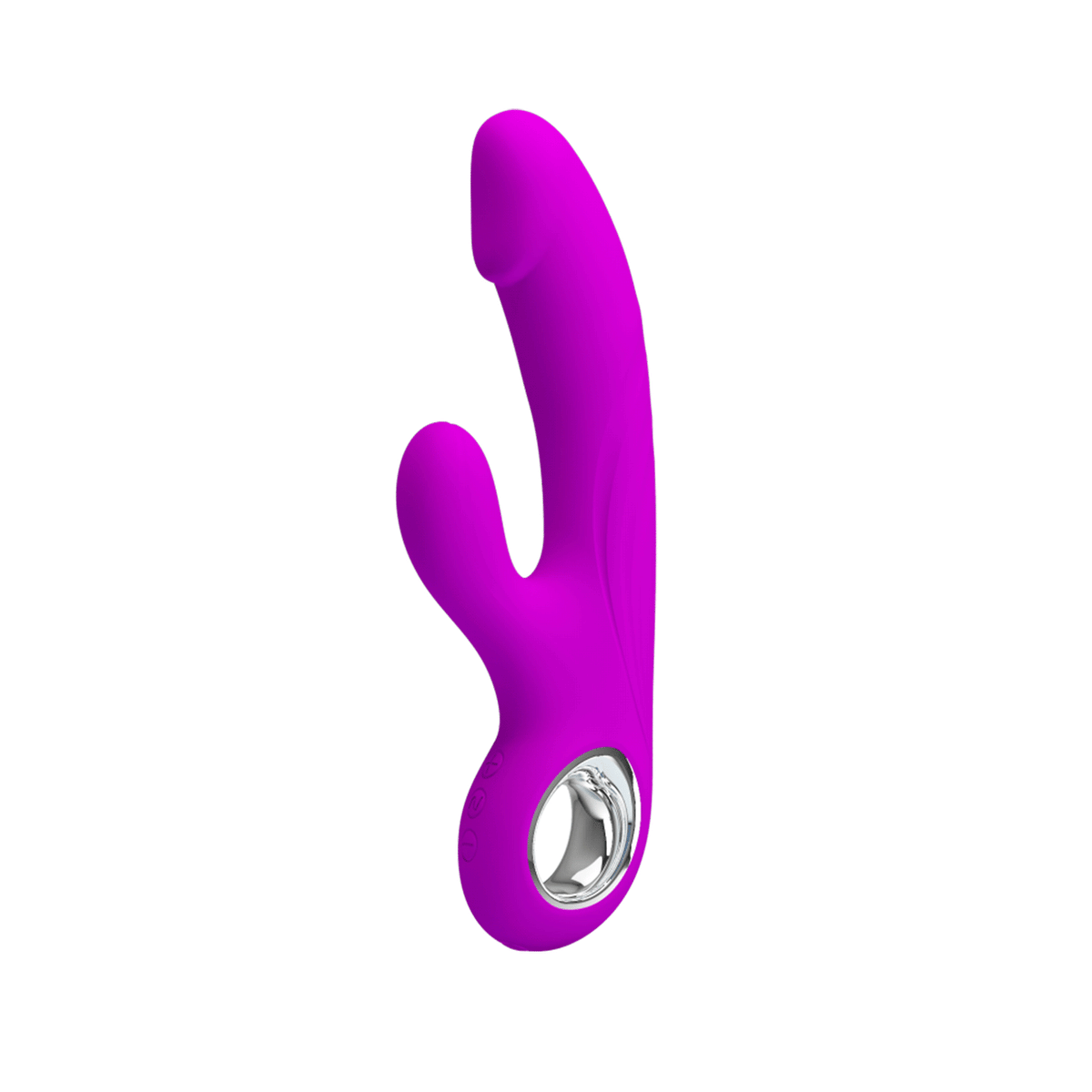 Vibratore rabbit viola in silicone ergonomico con simboli di controllo