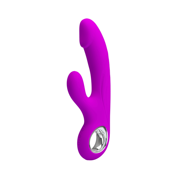 Vibratore rabbit viola in silicone ergonomico con simboli di controllo