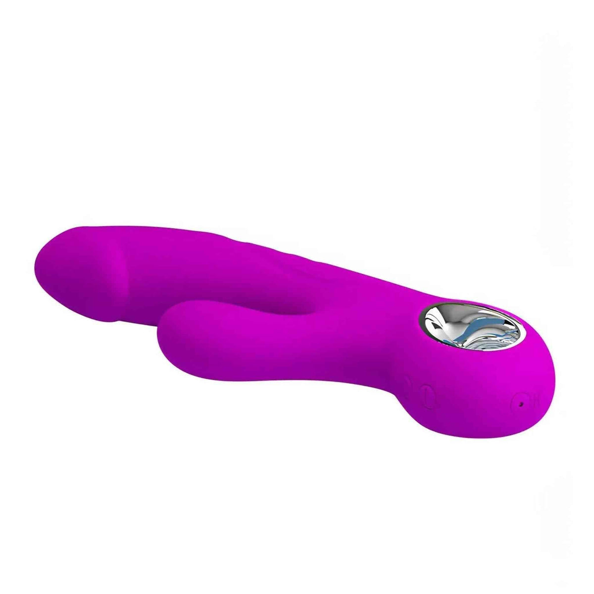 Vibratore rabbit viola in silicone con anello metallico cromato alla base
