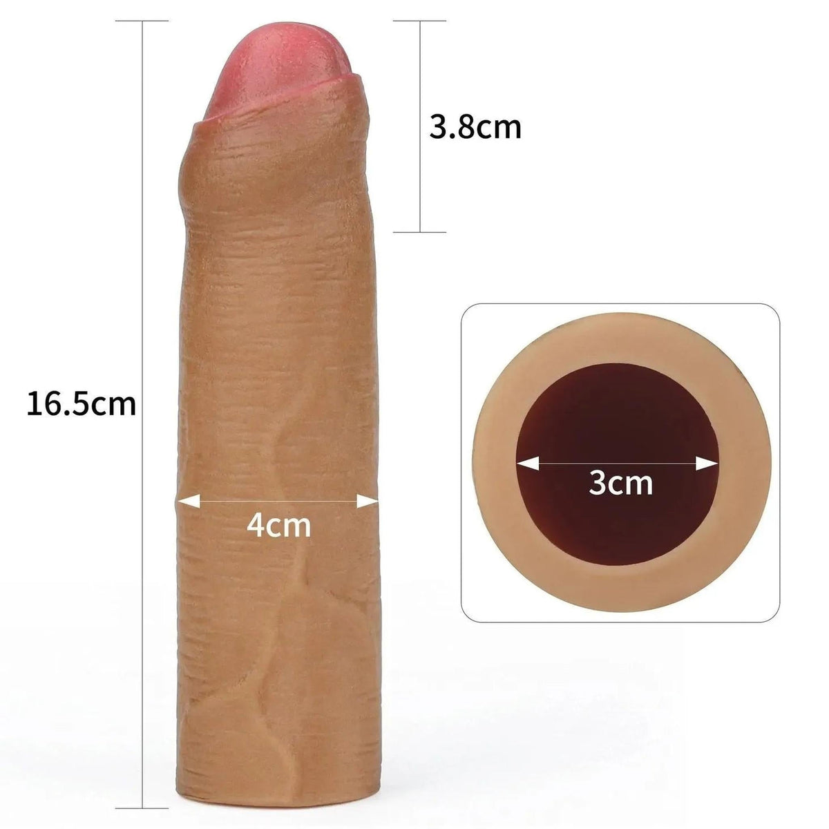 Guaina fallica silicone dimensioni 16,5 cm canale interno ingrandito
