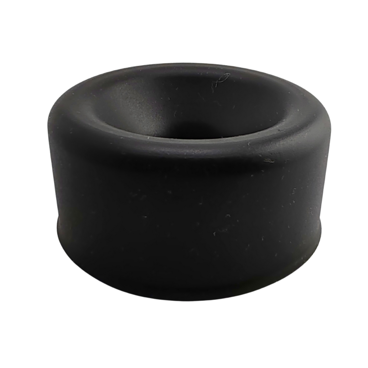 Cappuccio nero in silicone per sviluppatore pene vista laterale