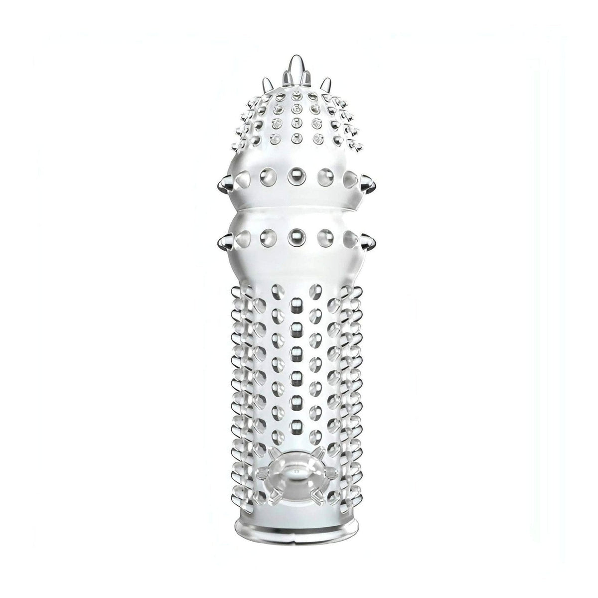 Guaina fallica trasparente con stimolatore clitorideo e texture a bolle