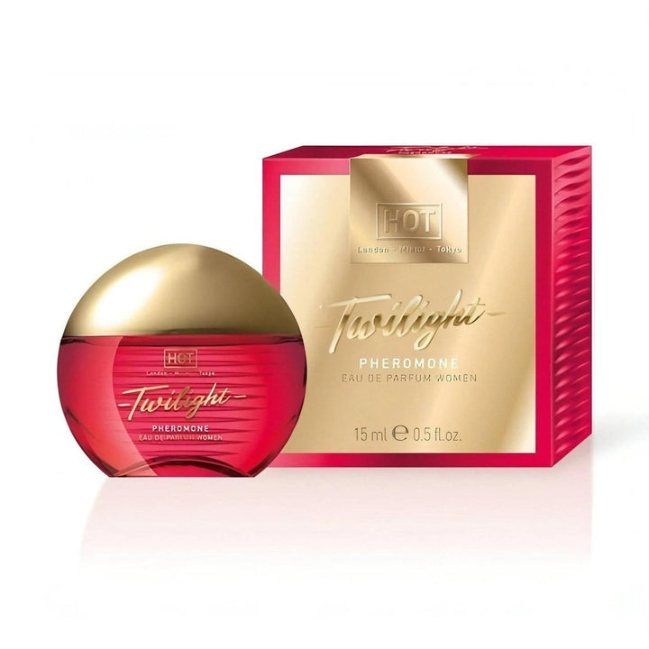 Profumo HOT Twilight Pheromone donna 15 ml bottiglia sferica rossa con tappo dorato e scatola