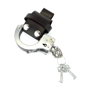 Custodia in pelle nera per manette con fibbia regolabile e chiave a forma di 8