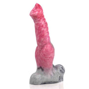 Dildo Hawk Werwolf rosa e bianco marmorizzato con base grigia texture pelosa