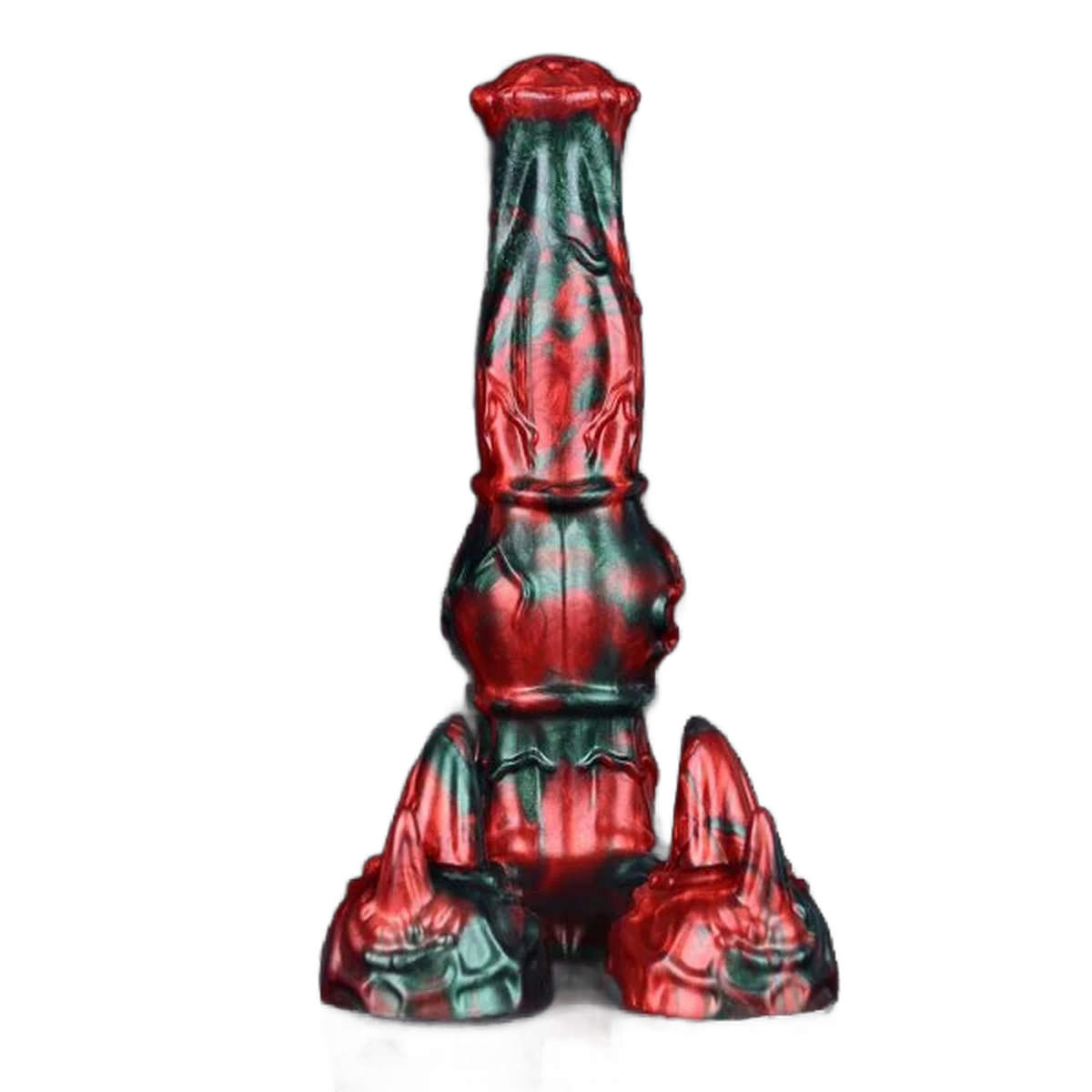 Dildo mostro silicone rosso verde marmorizzato tre piedi demoniaci