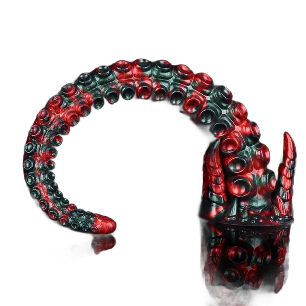 Dildo silicone rosso verde a forma di tentacolo con ventose e base cornuta