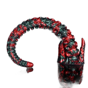 Dildo silicone rosso verde a forma di tentacolo con ventose e base cornuta