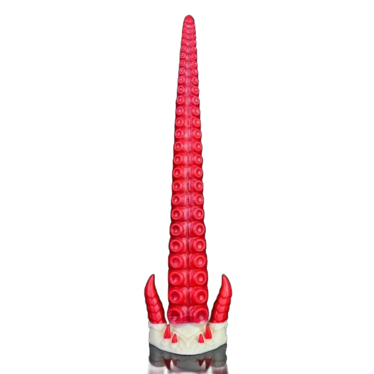 Dildo silicone rosso a forma di tentacolo con anelli ventose e due corna rosse