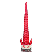 Dildo silicone rosso a forma di tentacolo con anelli ventose e due corna rosse