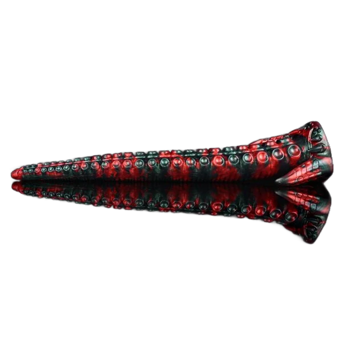 Dildo tentacolo rosso e verde scuro in silicone con ventose e base scolpita