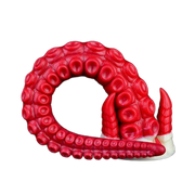 Dildo tentacolo rosso intenso in silicone con ventose circolari e base bianca