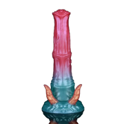 Dildo Hellfire Vicky silicone rosso-blu con corna arancioni
