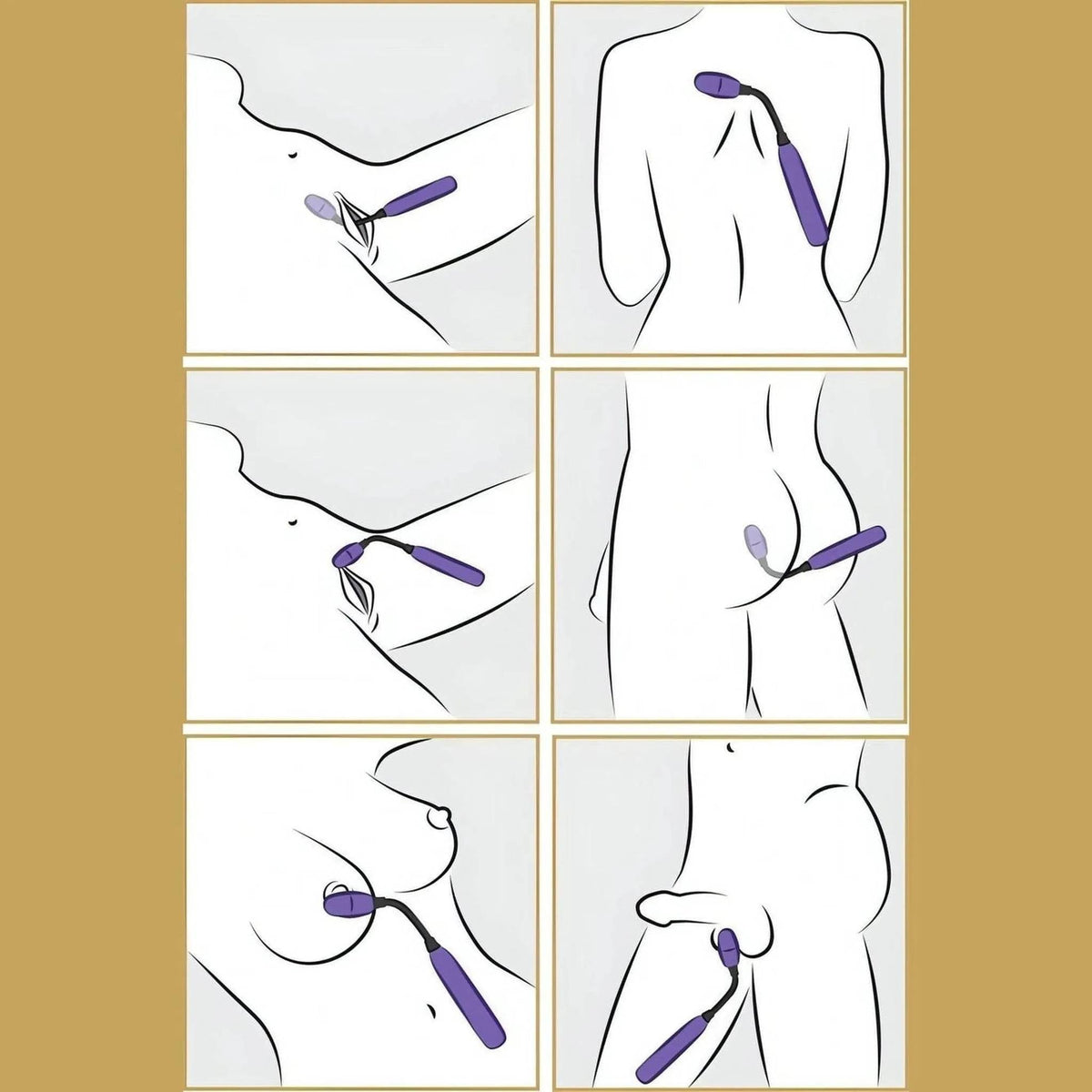 Illustrazione uso vibratore Hey Mr.Flex viola per stimolazione multipla punti G