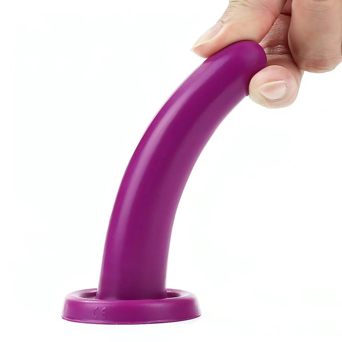 Mini dildo viola scuro flessibile in silicone tenuto a mano con marchio CE sulla base