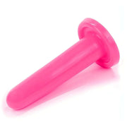 Mini dildo rosa acceso laterale con base rialzata e superficie cilindrica liscia