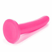 Mini dildo rosa acceso in silicone lucido con transizione fluida dalla base alla punta