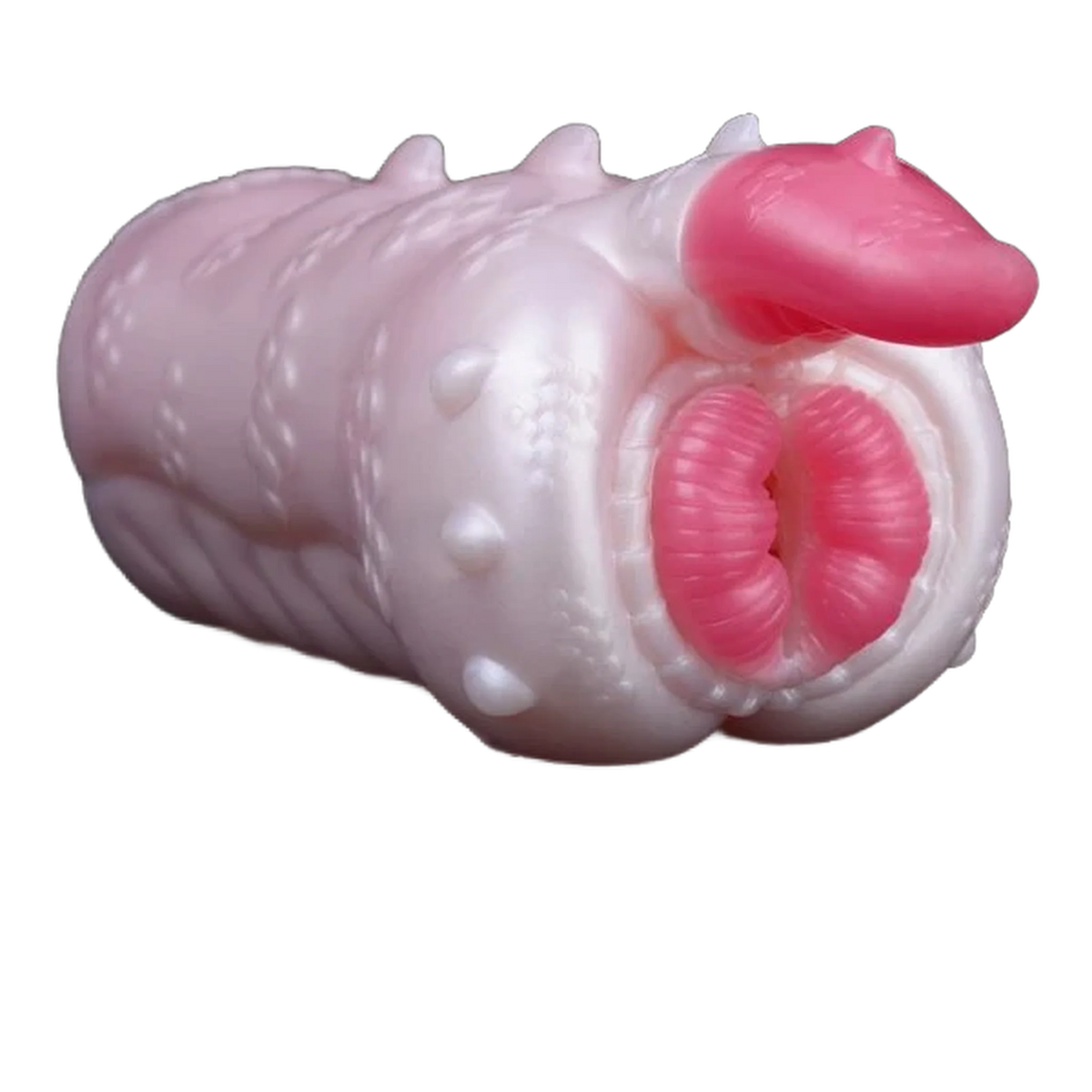 Masturbatore Banshee drago cornuto silicone liquido rosa con bocca aperta e lingua scura