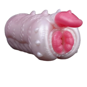 Masturbatore Banshee drago cornuto silicone liquido rosa con bocca aperta e lingua scura