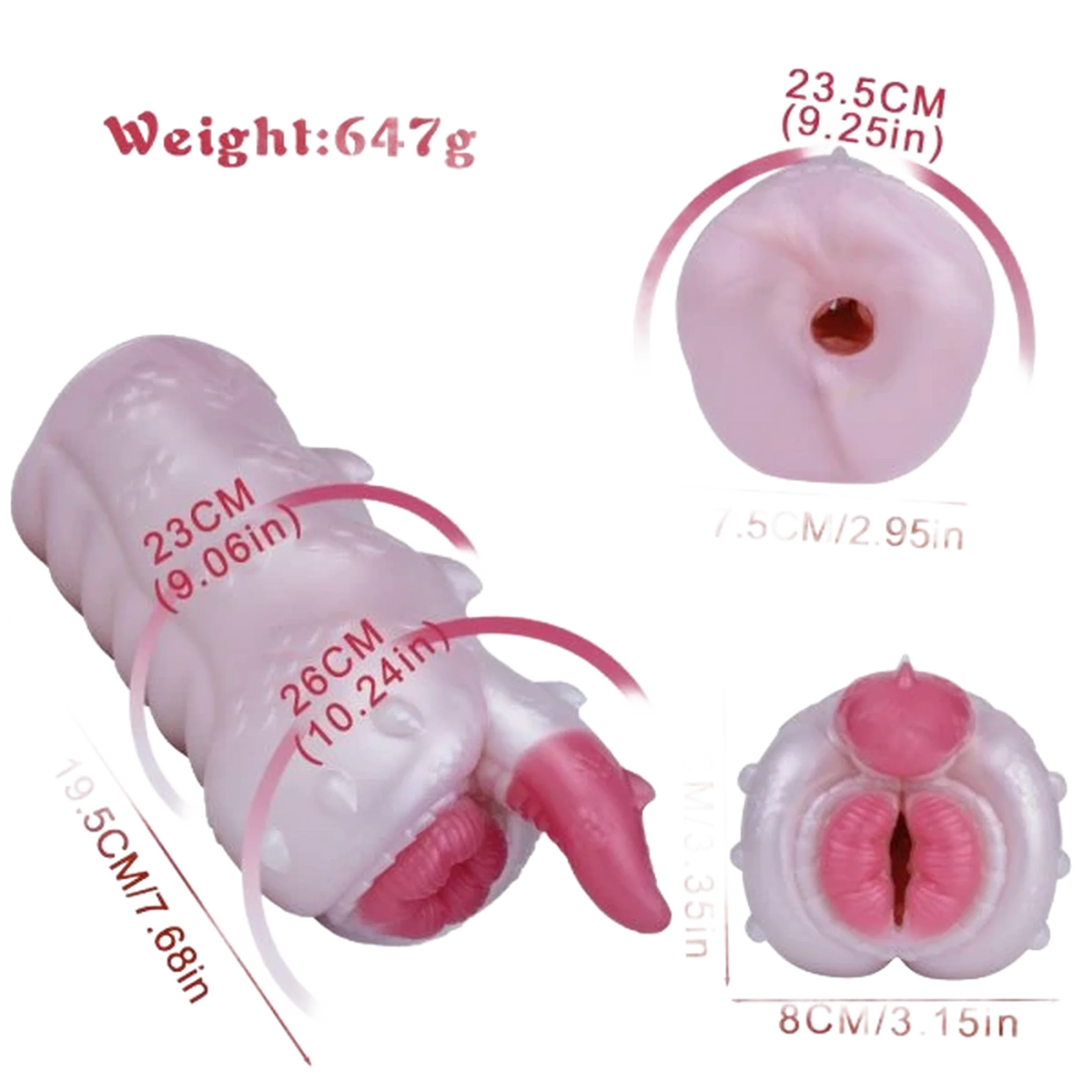 Dimensioni masturbatore Banshee drago silicone liquido rosa chiaro 26 cm con dettagli tecnici