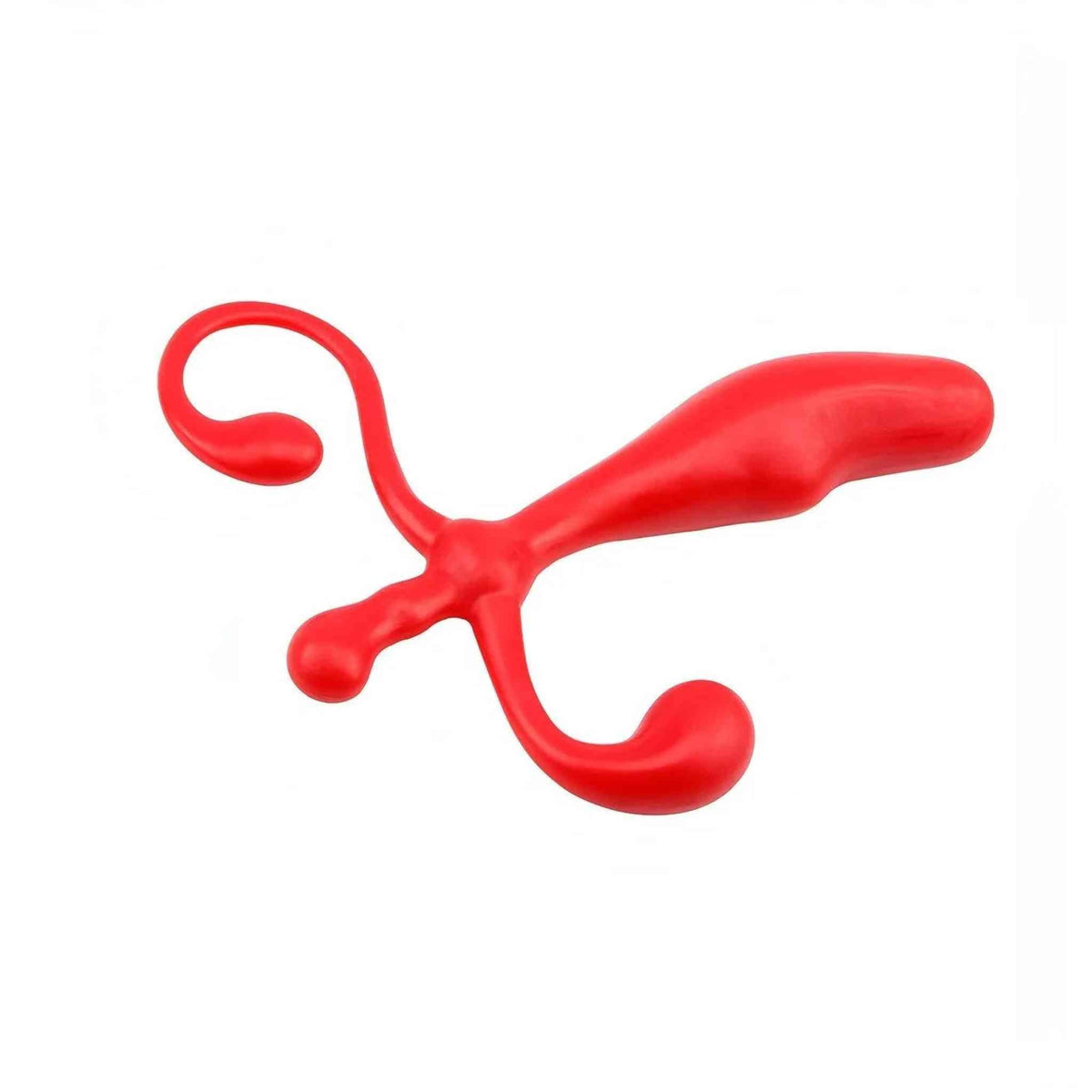 Stimolatore prostatico rosso ergonomico in TPE lucido con estensioni curve