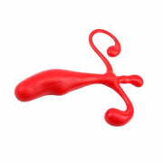 Vista laterale stimolatore prostatico rosso TPE con forma ergonomica e superficie lucida