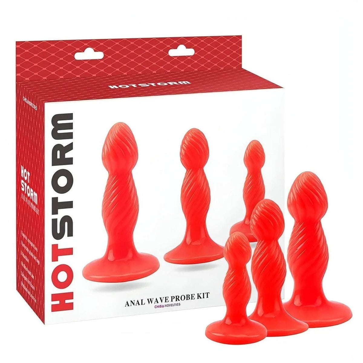 Confezione set di 3 plug anali rossi HOT STORM Chisa Novelties con scatola rossa