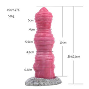 Dildo rosa YOCY-276 con misure dettagliate e base texture irregolare