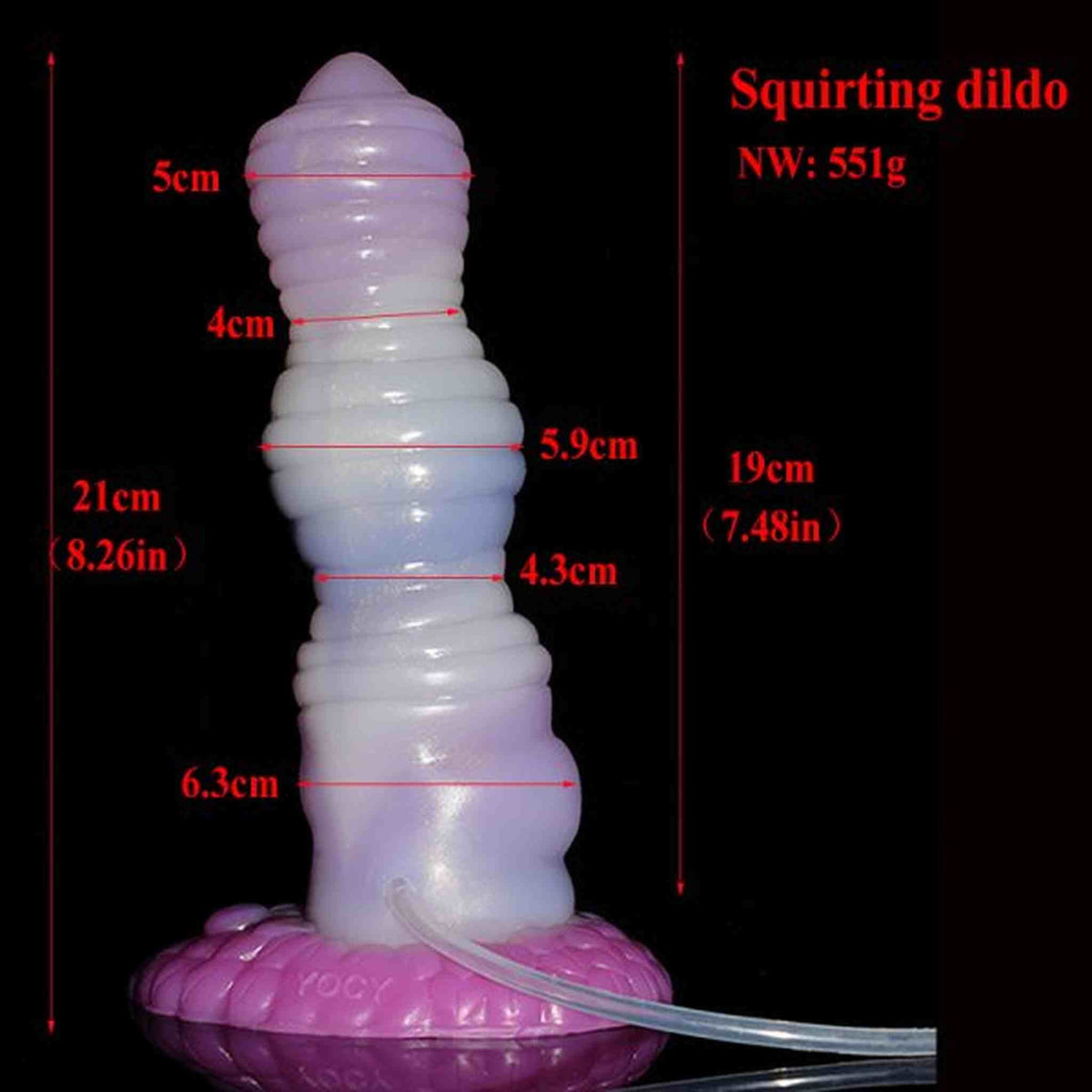 Misurazioni dildo erogatore Hurricane silicone gradiente viola-bianco