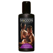 Olio da massaggio erotico Magoon indiano bottiglia nera etichetta coppia