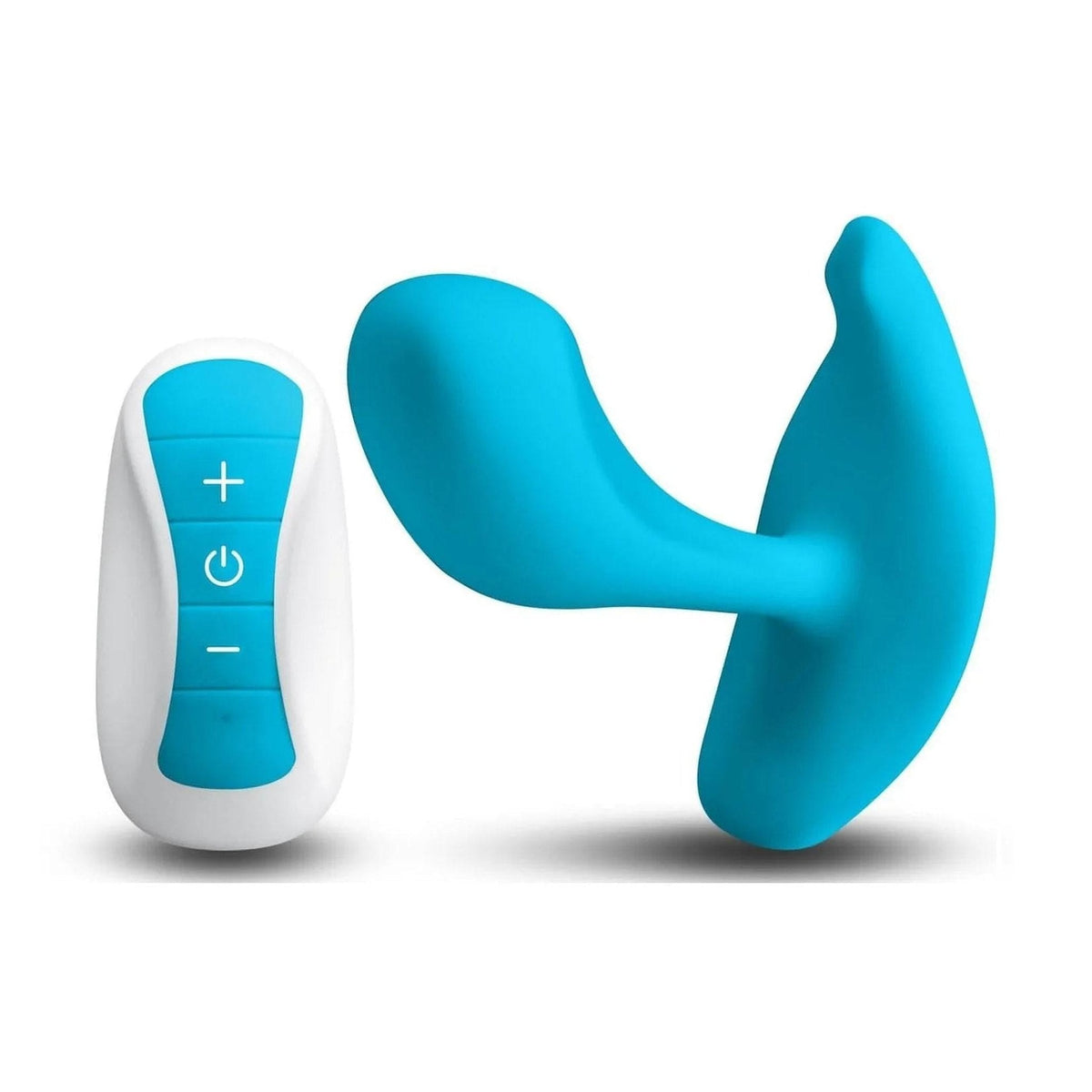 Vibratore a forma di Y in silicone azzurro con telecomando wireless per stimolazione vaginale e clitoridea