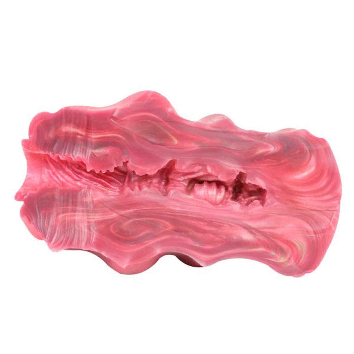 Masturbatore Jagged Bones rosa in silicone liquido tagliato a metà per mostrare interno